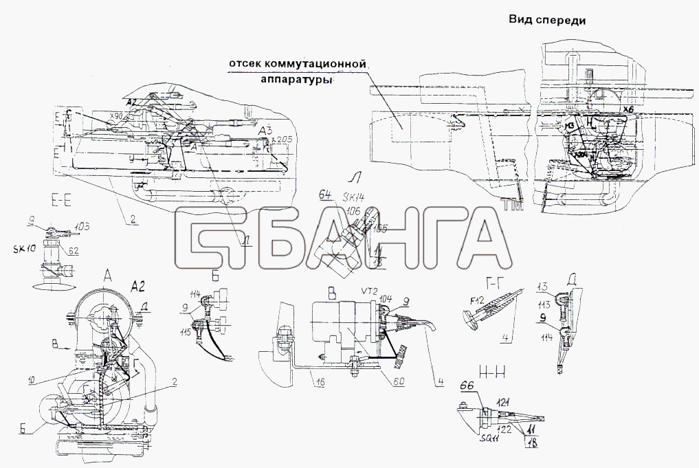 МАЗ МАЗ-74131 Схема Установка электрооборудования banga.ua