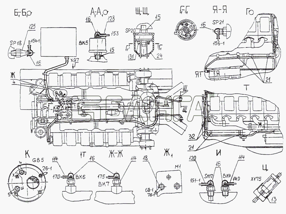 МАЗ МАЗ-74131 Схема Установка электрооборудования двигателя-160