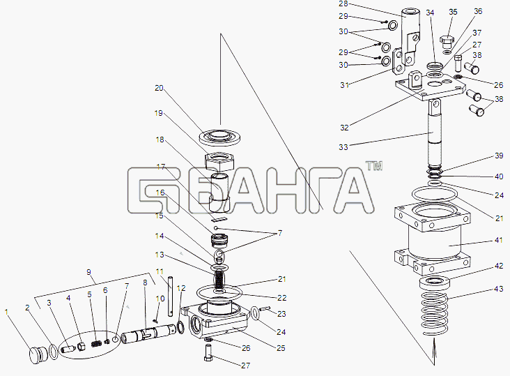 МАЗ МАЗ-74131 Схема Насос подъёма кабины 79092-5004010-8 banga.ua