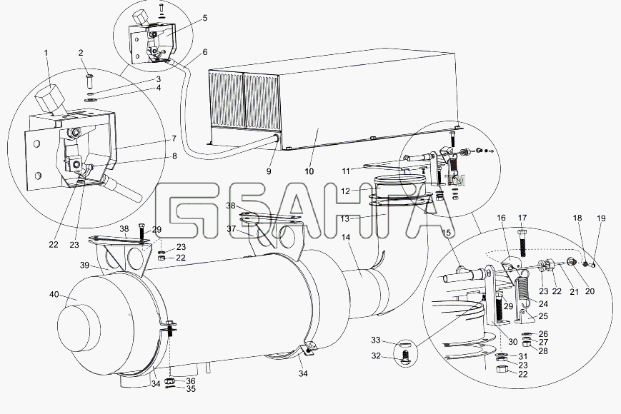 МАЗ МАЗ-74131 Схема Установка отопителя независимого действия-11