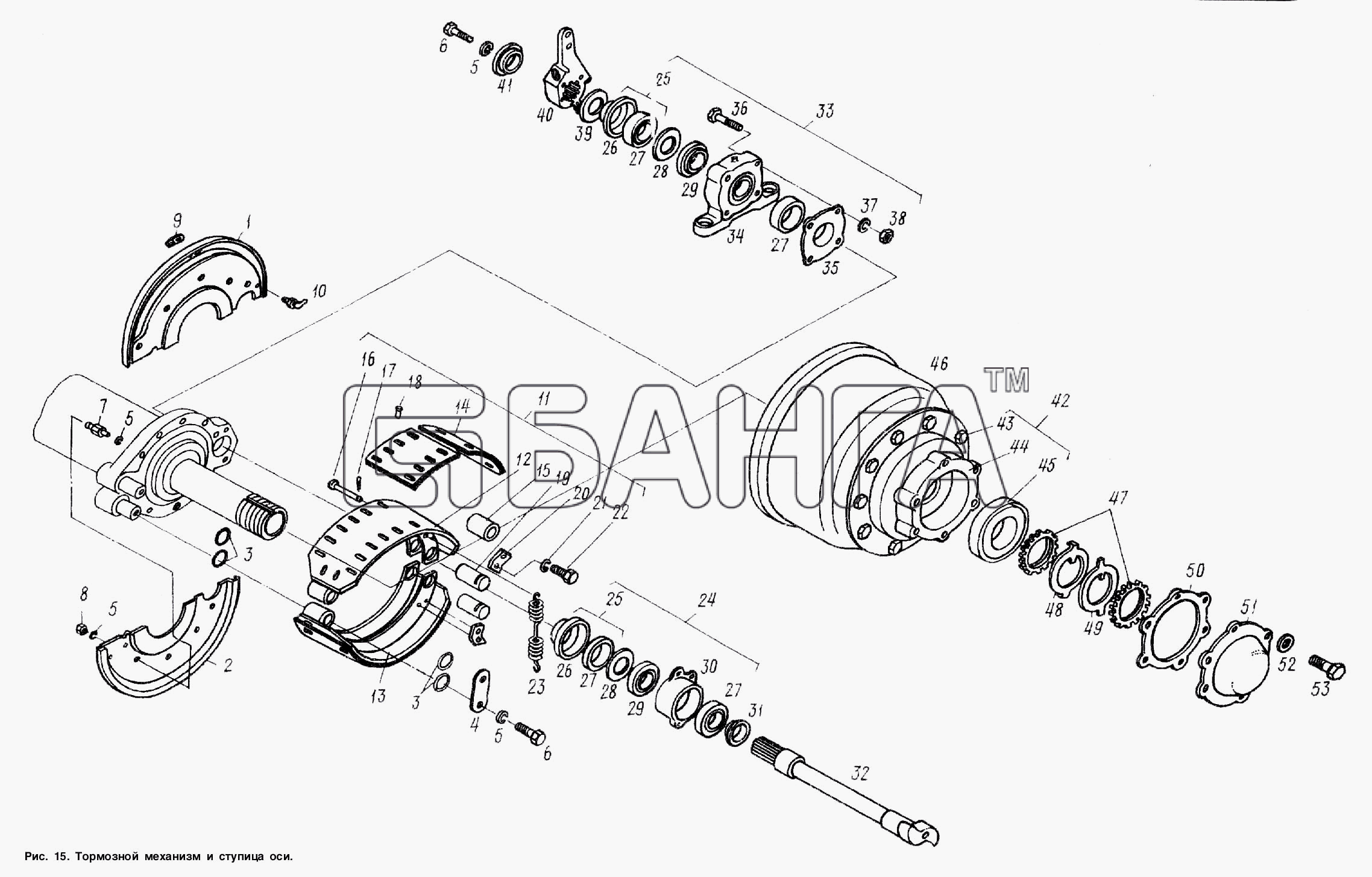 МАЗ МАЗ-93802 Схема Тормозной механизм и ступица оси-29 banga.ua