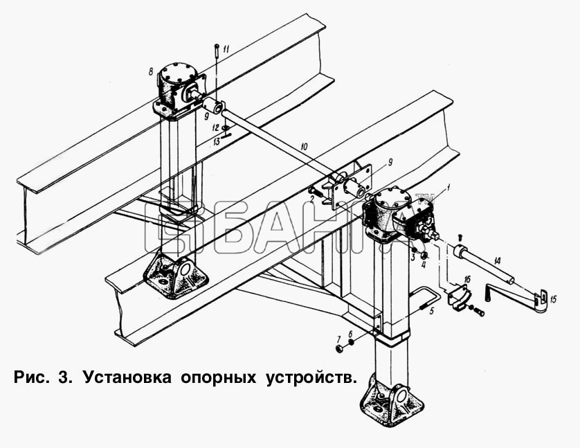 МАЗ МАЗ-93892 Схема Установка опорных устройств-46 banga.ua