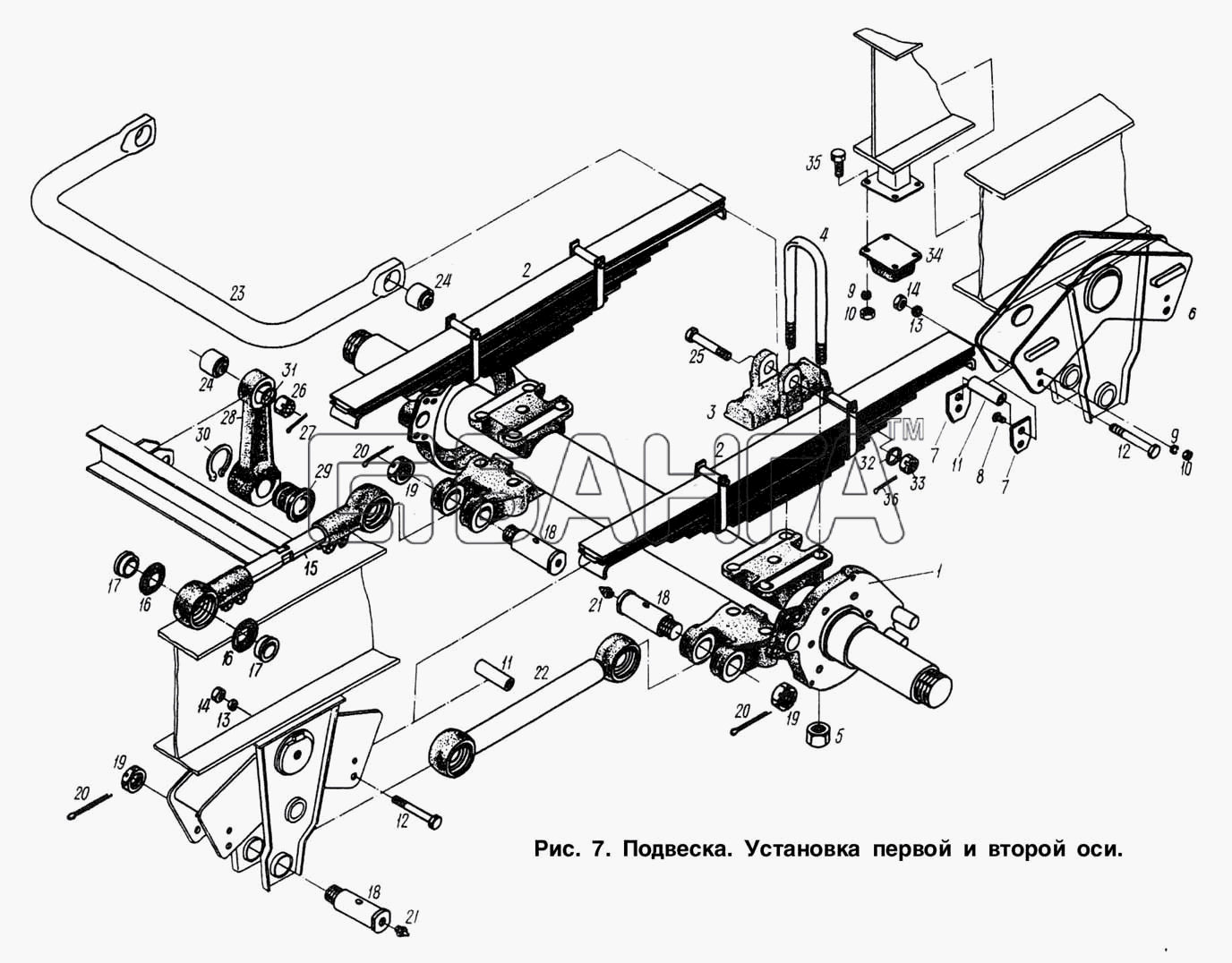 МАЗ МАЗ-93892 Схема Подвеска. Установка первой и второй оси-13