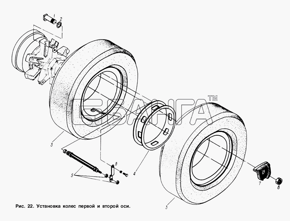МАЗ МАЗ-93892 Схема Установка колес первой и второй оси-24 banga.ua