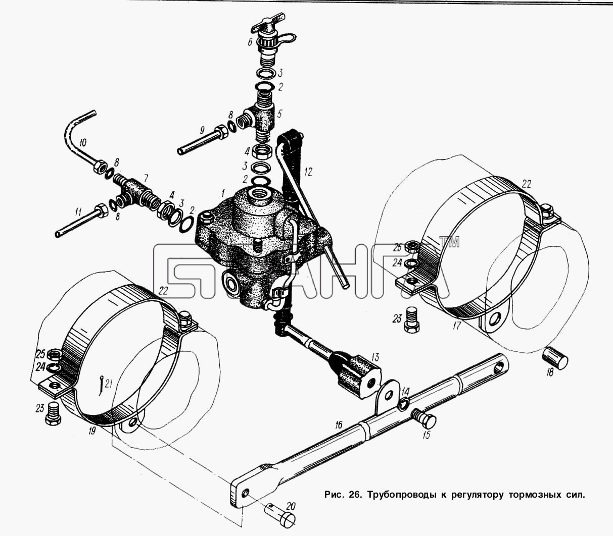 МАЗ МАЗ-93892 Схема Трубопроводы к регулятору тормозных сил-33