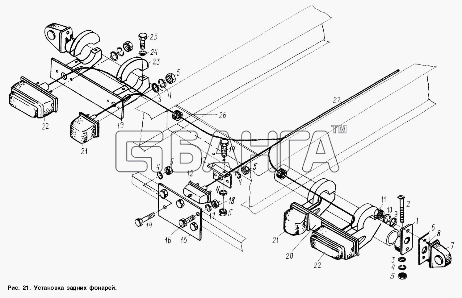МАЗ МАЗ-9506 Схема Установка задних фонарей-34 banga.ua