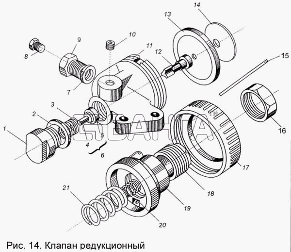 МАЗ КПП МАЗ-543205-070 Схема Клапан редукционный-16 banga.ua
