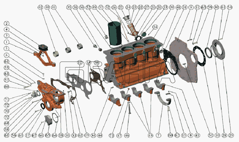 ММЗ Д-242-72 (для МТЗ-821) Схема Установка передней опоры. Блок