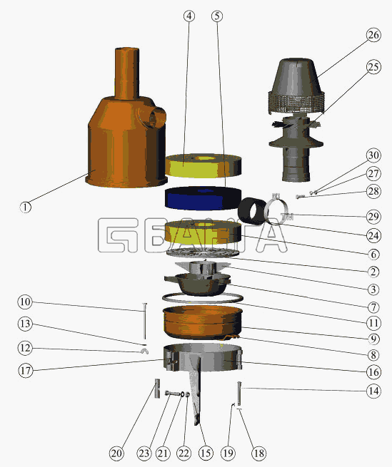 ММЗ Д-242-72 (для МТЗ-821) Схема Установка воздухоочистителя-12