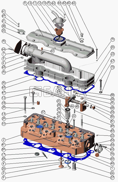 ММЗ Д-245.30Е2-471 Схема Головка цилиндров клапаны и толкатели