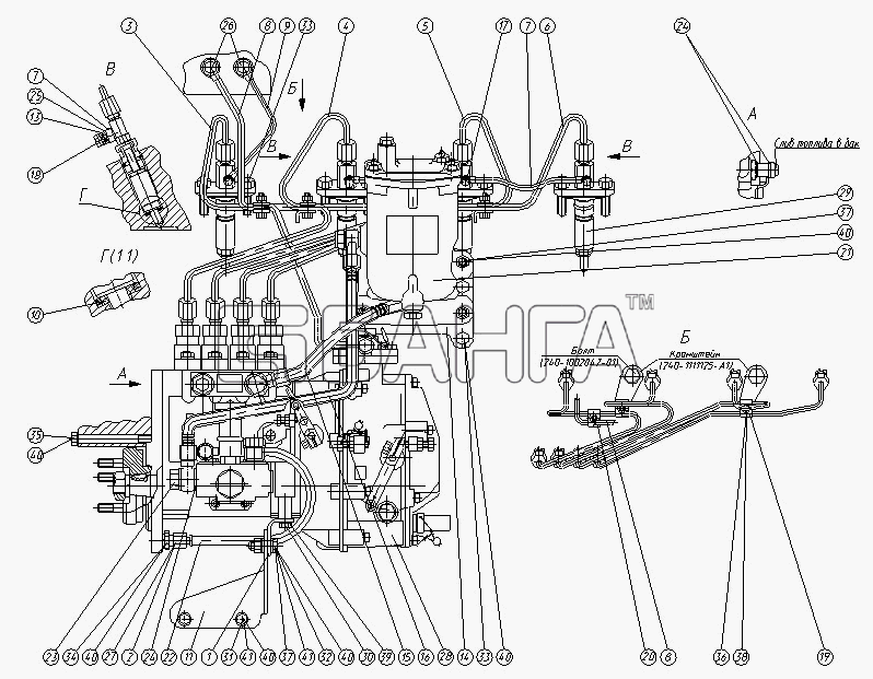 ММЗ Д-245.30Е2-471 Схема Топливные трубопроводы и установка топливной