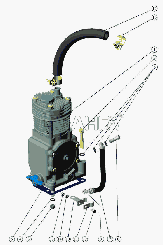 ММЗ Д-245.5С-53 (для МТЗ-921.2) Схема Установка пневмокомпрессора-13