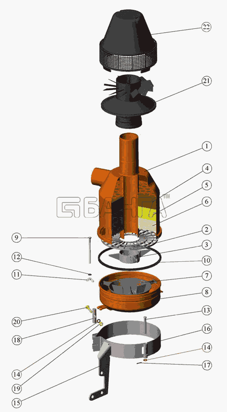 ММЗ Д-245.5С-53 (для МТЗ-921.2) Схема Воздухоочиститель-18 banga.ua