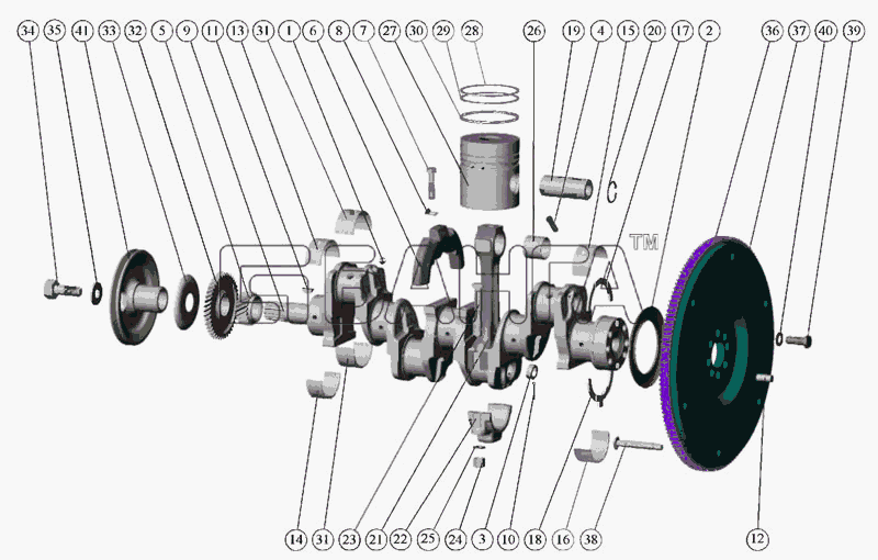 ММЗ Д-245.5С-53 (для МТЗ-950 952) Схема Поршни и шатуны. Коленчатый