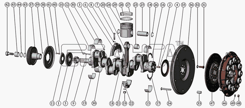 ММЗ Д-245.S3A Схема Кривошипно-шатунный механизм установка муфты