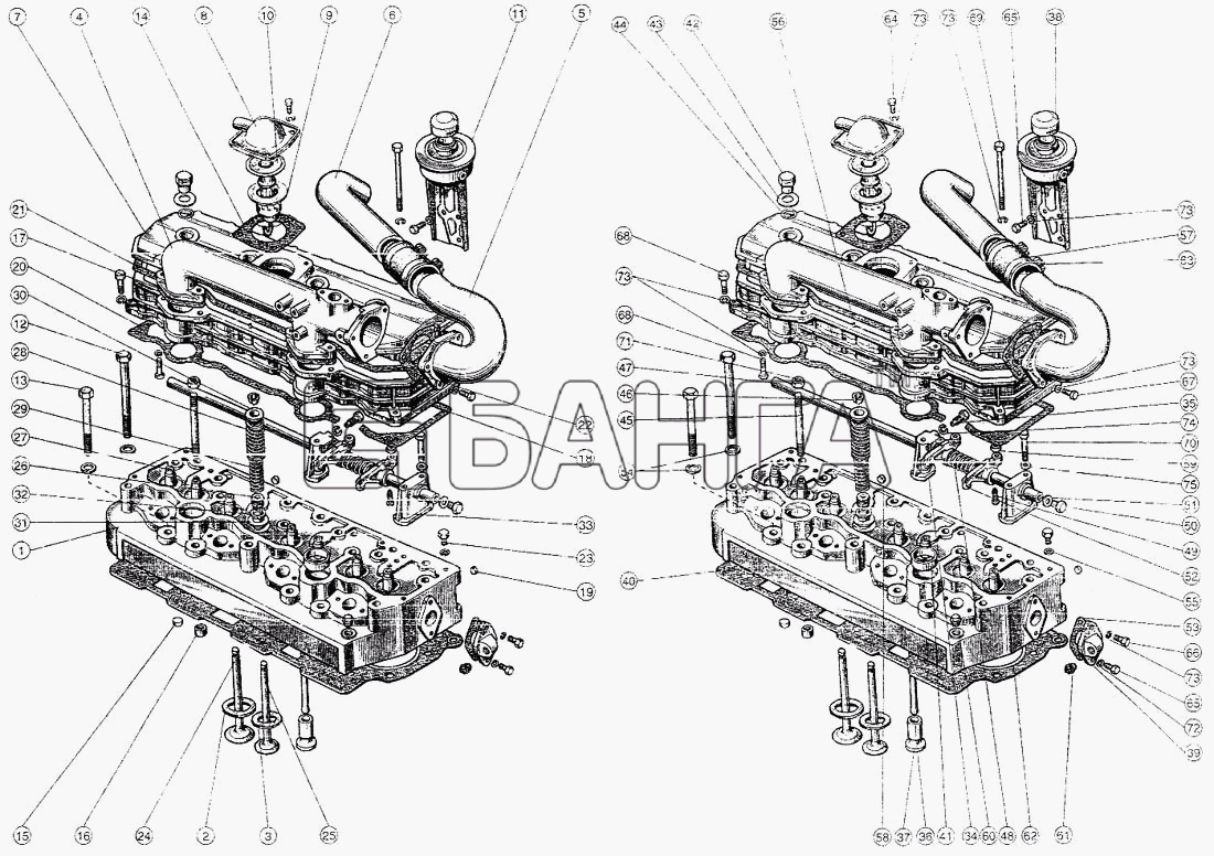 ММЗ Д-245 Схема Головка цилиндров. Клапаны и толкатели banga.ua