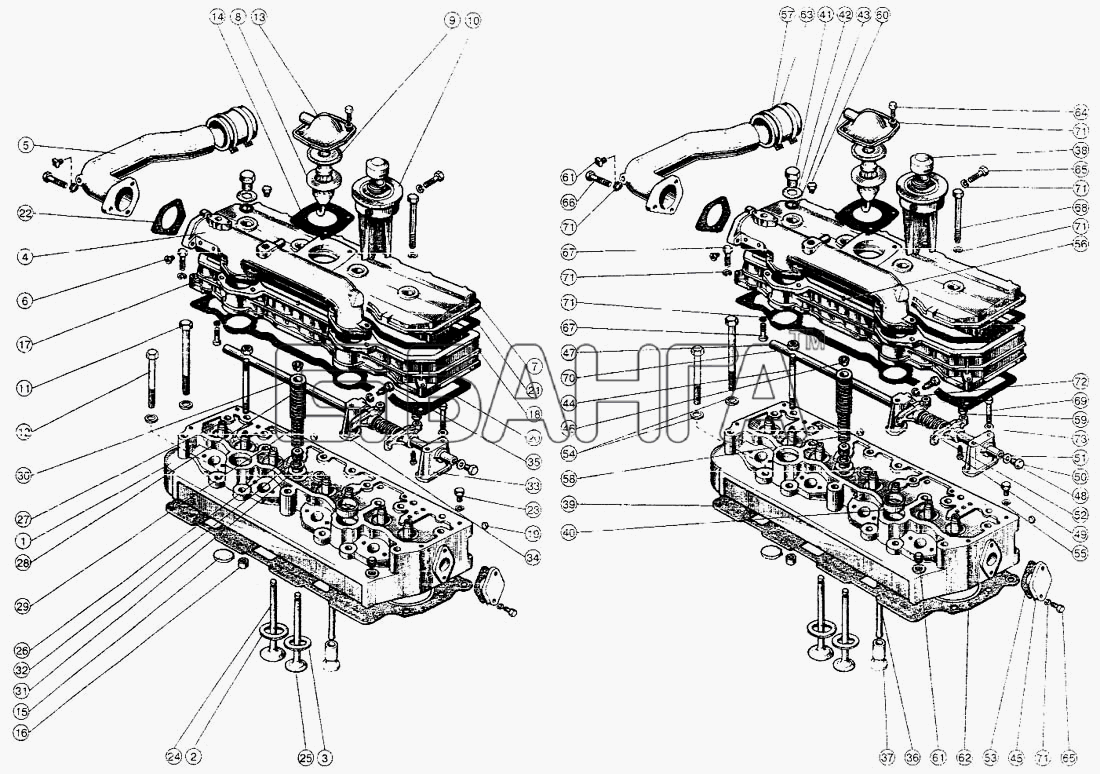 ММЗ Д-245.12 Схема Головка цилиндров. Клапаны и толкатели banga.ua