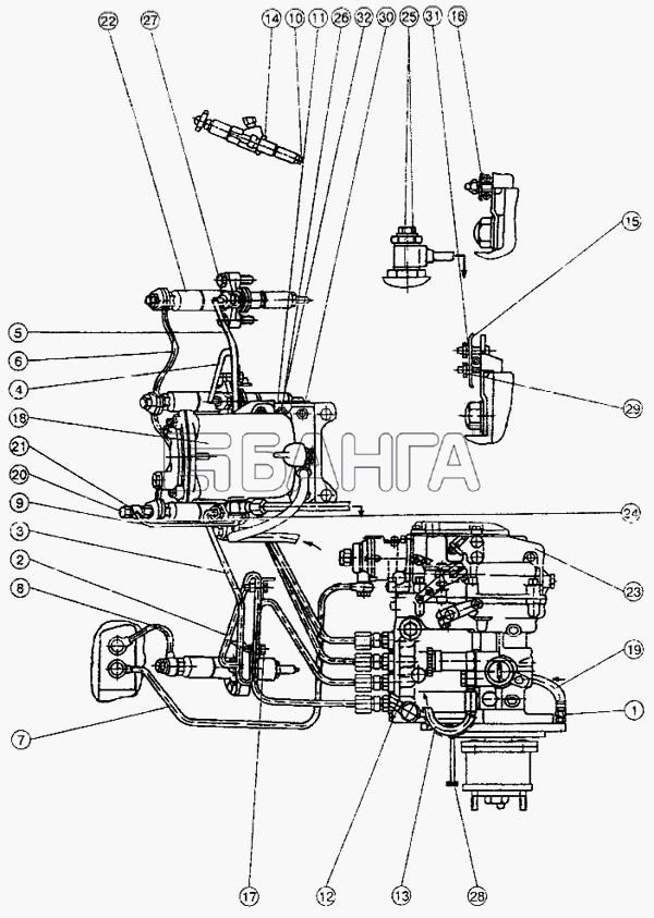 ММЗ Д-245.9 Схема Топливные трубопроводы и установка топливной