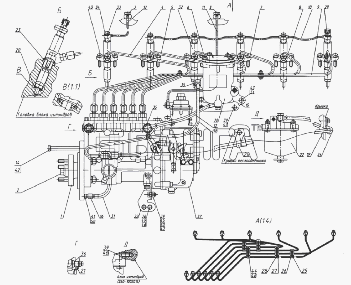 ММЗ Д 260.1(2 9) Схема Топливные трубопроводы и установка топливной