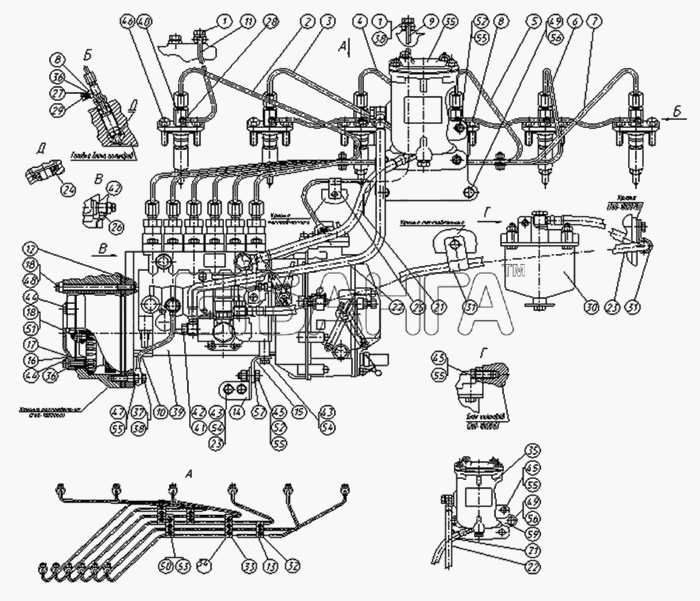 ММЗ Д-260.2S2-53 (для МТЗ-1221.3) Схема Топливные трубопроводы и