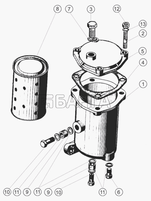 ММЗ Д-260.2S2-53 (для МТЗ-1221.3) Схема Фильтр топливный тонкой