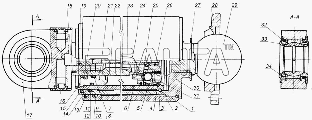 МоАЗ МоАЗ-7505 Схема Цилиндр опрокидывающего механизма banga.ua
