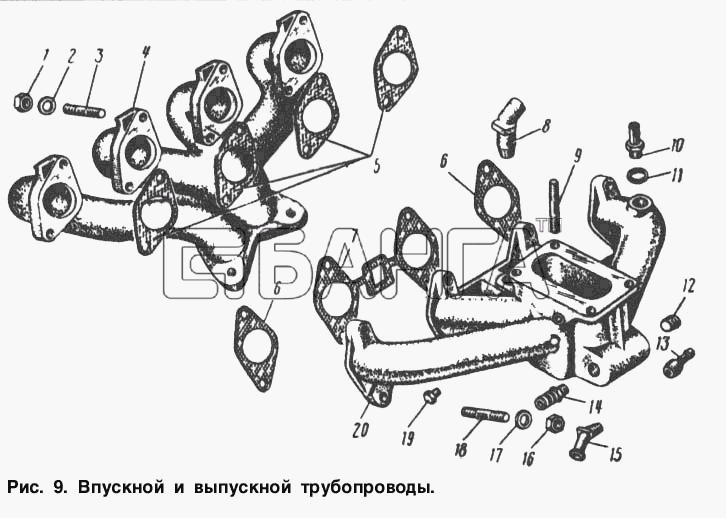 АЗЛК Москвич-2734 Схема Впускной и выпускной трубопроводы-77 banga.ua