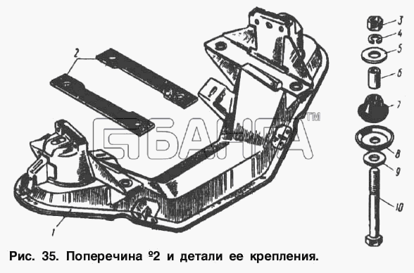АЗЛК Москвич-2140 Схема Поперечина 2 и детали ее крепления-114