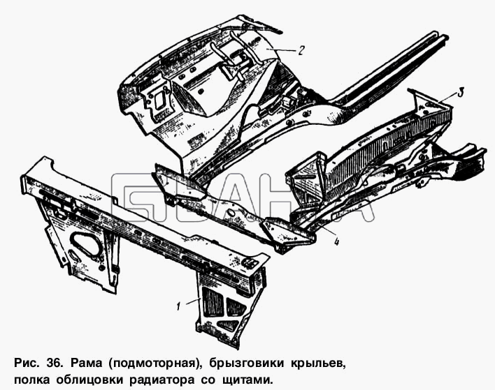 АЗЛК Москвич-2140 Схема Рама (подмоторная) брызговики крыльев и