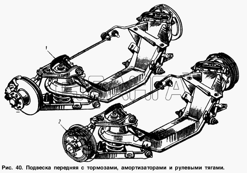 АЗЛК Москвич-2137 Схема Подвеска передняя с тормозами амортизаторами