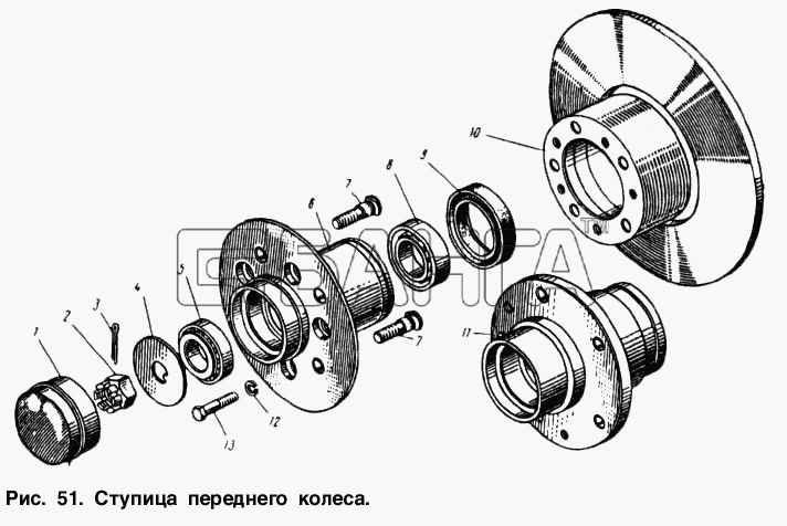 АЗЛК Москвич-2140 Схема Ступица переднего колеса-130 banga.ua