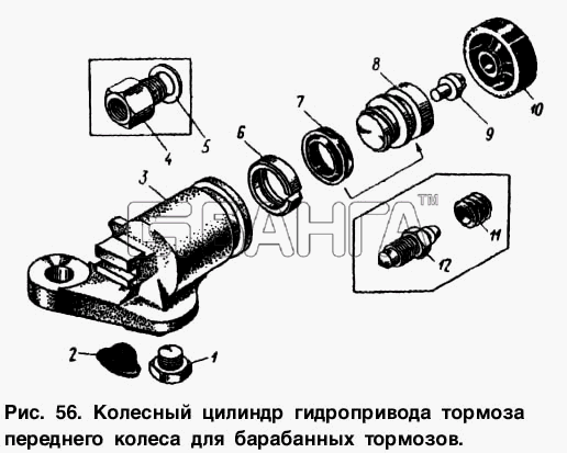 АЗЛК Москвич-2734 Схема Колесный цилиндр гидропривода тормоза banga.ua