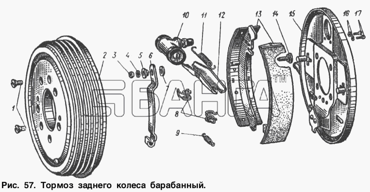 АЗЛК Москвич-2137 Схема Тормоз заднего колеса барабанный-140 banga.ua