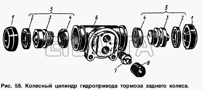 АЗЛК Москвич-2140 Схема Колесный цилиндр гидропривода тормоза banga.ua