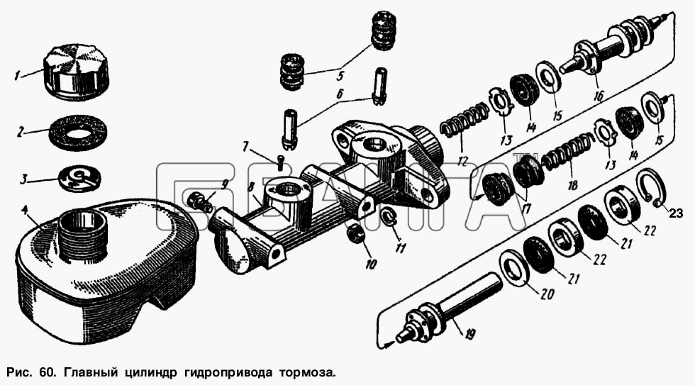 АЗЛК Москвич-2137 Схема Главный цилиндр гидропривода тормоза-144