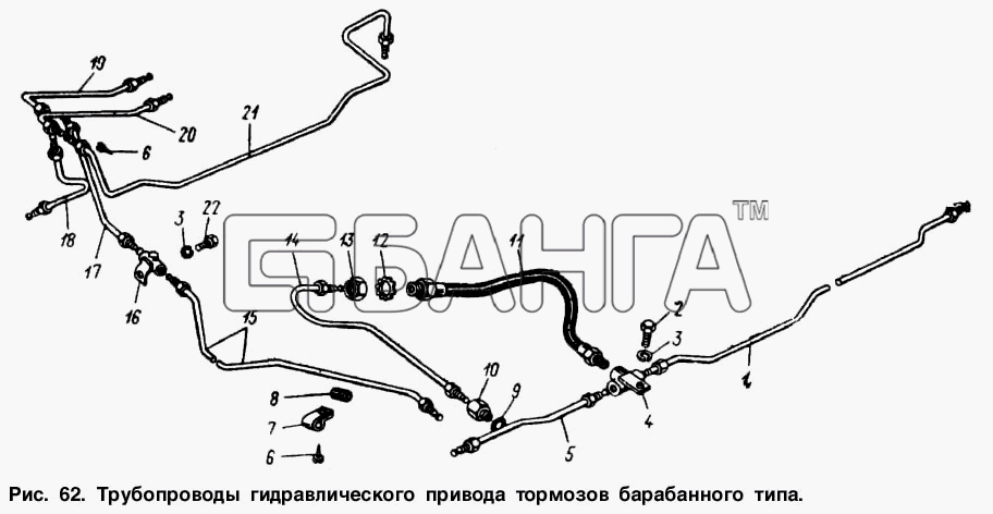 АЗЛК Москвич-2734 Схема Трубопроводы гидравлического привода тормоза