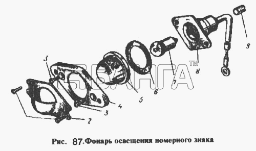 АЗЛК Москвич-2137 Схема Фонарь освещения номерного знака-172 banga.ua