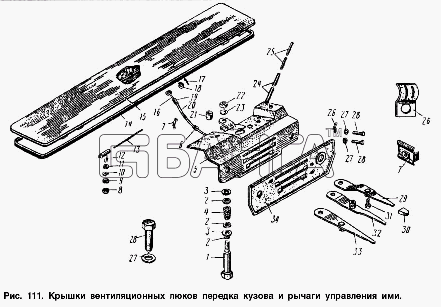 АЗЛК Москвич-2140 Схема Крышки вентиляционных люков передка кузова и