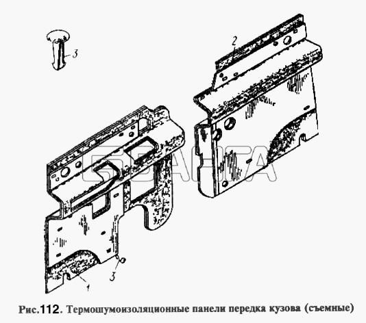 АЗЛК Москвич-2137 Схема Термошумоизоляционные панели передка кузова