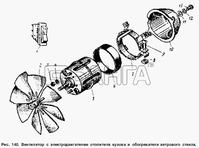 АЗЛК Москвич-2734 Схема Вентилятор с электродвигателем отопителя