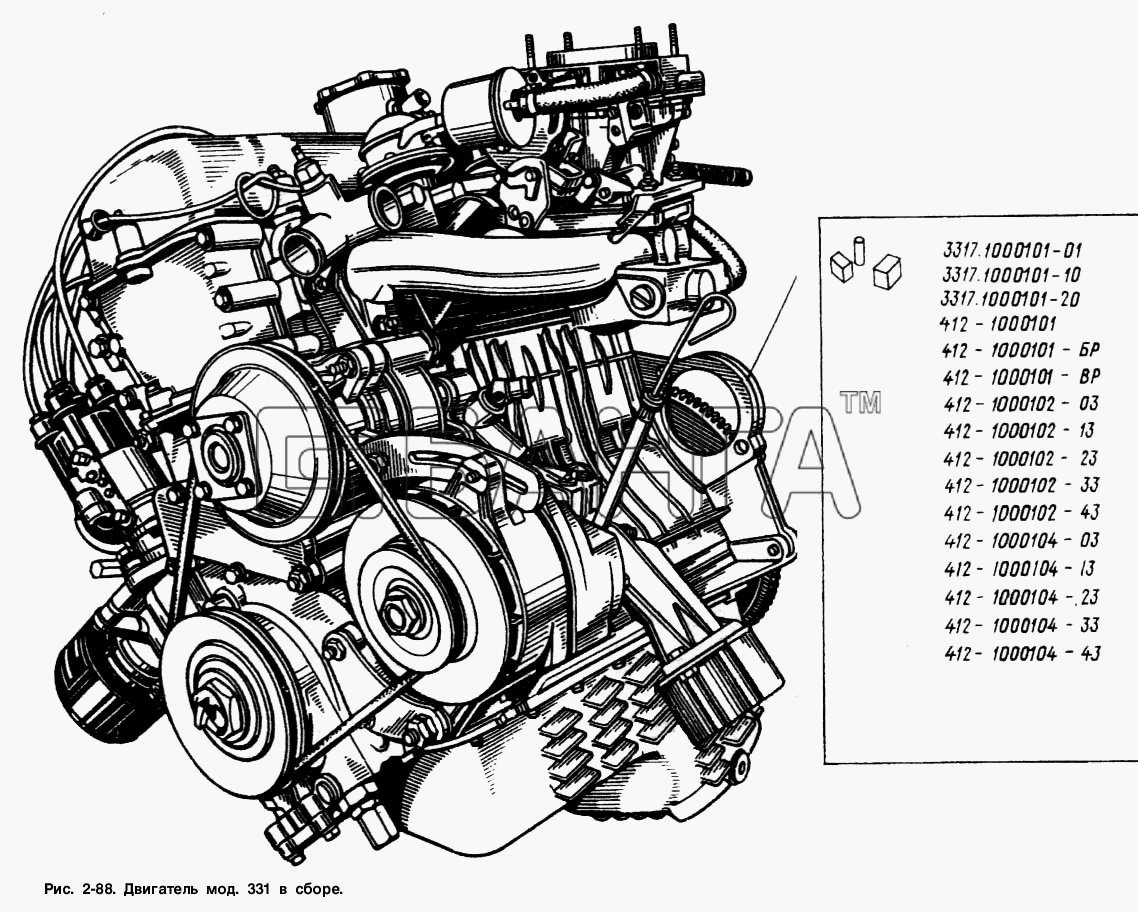 АЗЛК Москвич-2141 Схема Двигатель мод. 331 в сборе-69 banga.ua