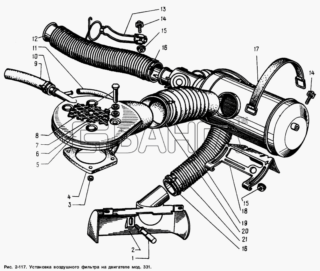 АЗЛК Москвич-2141 Схема Установка воздушного фильтра на двигателе