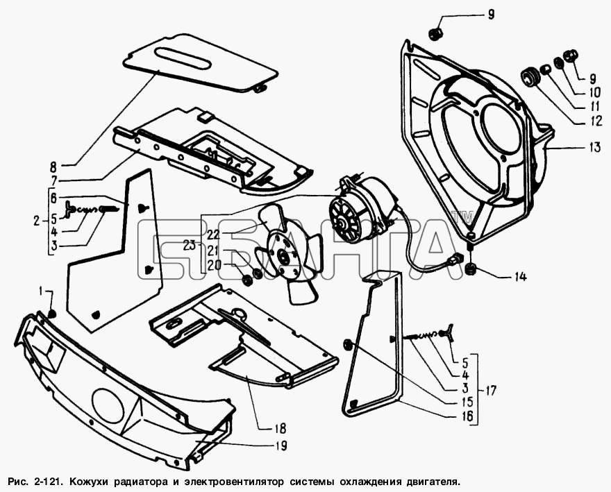 АЗЛК Москвич-2141 Схема Кожухи радиатора и электроизолятор системы