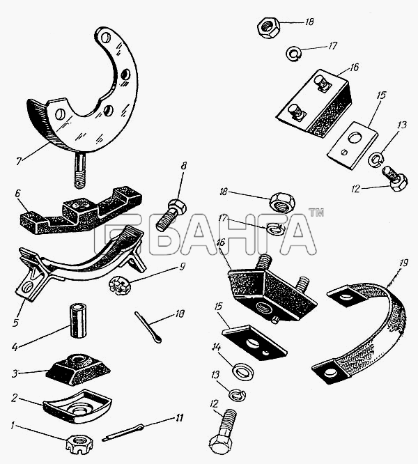 АЗЛК Москвич-400-420 Схема Подвеска двигателя-44 banga.ua