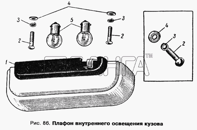 АЗЛК Москвич 412 Схема Плафон внутреннего освещения-170 banga.ua