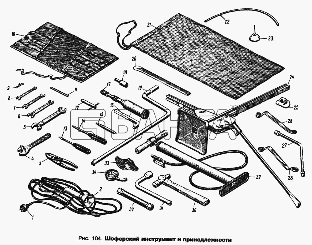 АЗЛК Москвич 412 Схема Шоферский инструмент и принадлежности-191