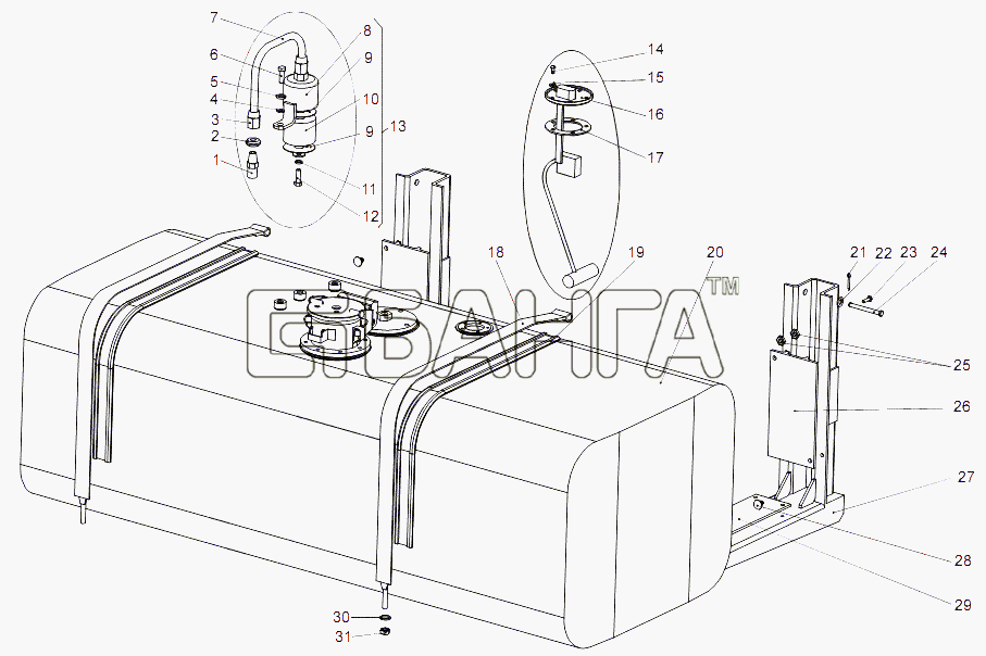 МЗКТ МЗКТ-65151 Волат Схема Установка топливного бака-73 banga.ua