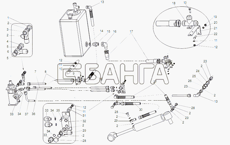 МЗКТ МЗКТ-65151 Волат Схема Установка трубопроводов рулевого механизма