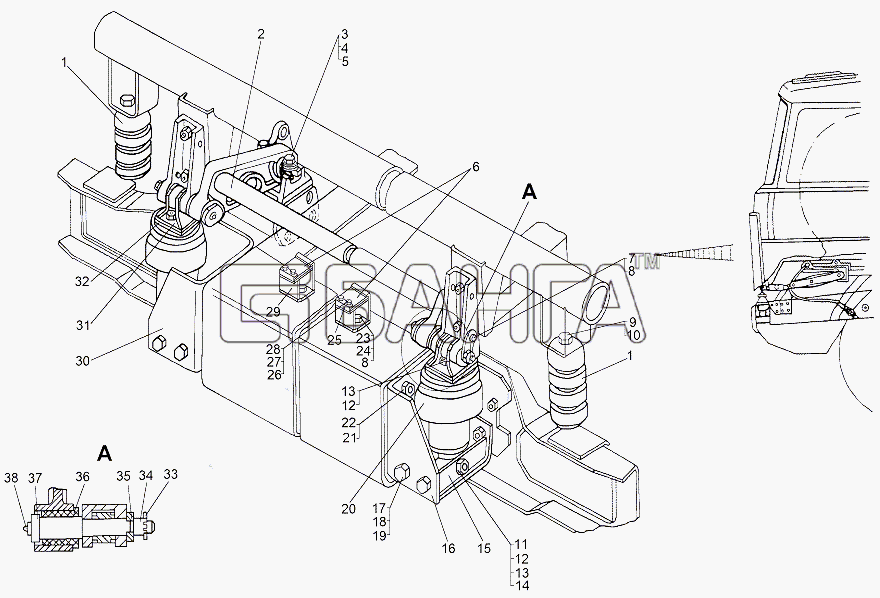 МЗКТ МЗКТ-65151 Волат Схема Подрессоривание кабины переднее (Кабина с