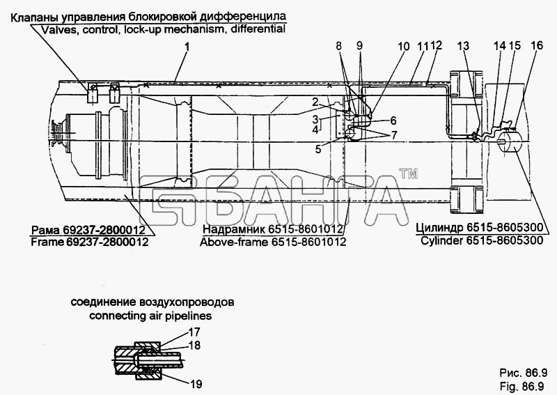 МЗКТ МЗКТ-65158 Схема Установка трубопроводов системы banga.ua